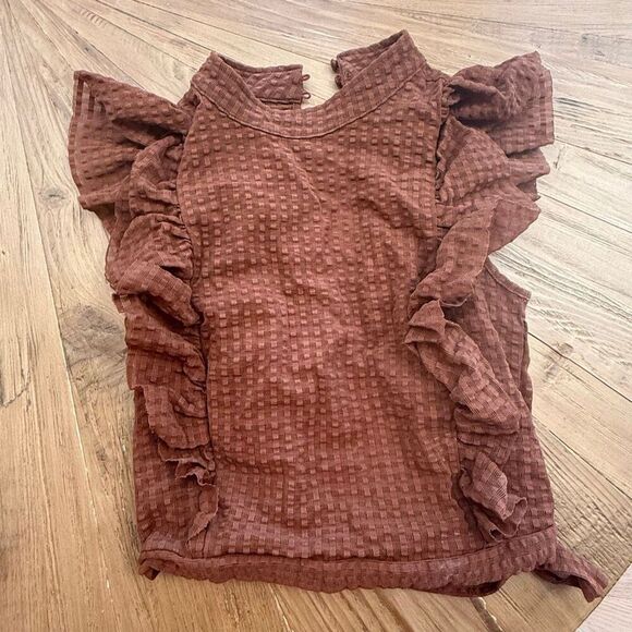 $68 Maeve Anthropologie Crop Ruffle Mesh Top size medium - Picture 4 of 7